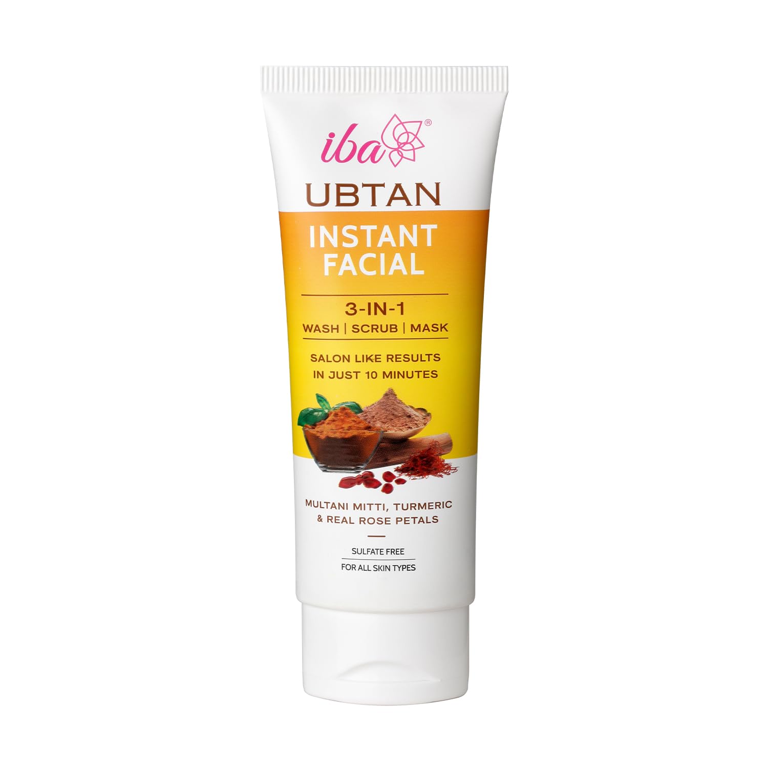 Buy Iba Ubtan Instant Facial 3 IN 1 Wash, Scrub & Mask, 100g For All Skin Type with Multani Mitti, Turmeric & Real Rose Petals Online at Low Prices in India