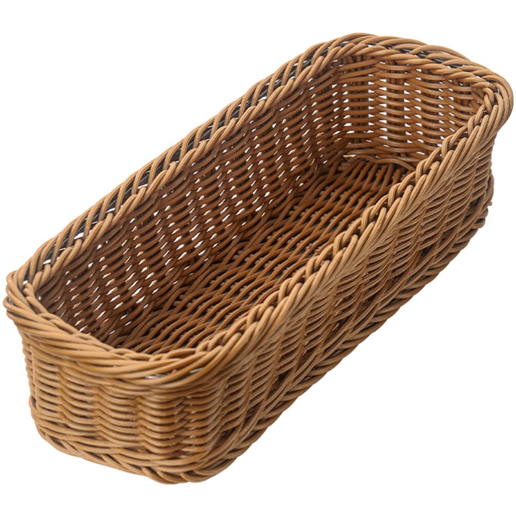 YARNOW Porta Utensilios de Ratán Cesta para Cubiertos Organizador de Utensilios Tejido de Plástico para Encimera de Cocina 28X11x6cm