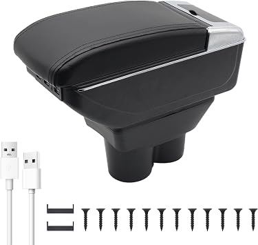 Car Armrests for Opel Corsa E 2014-2018 Center Consoles for Vehicles Double Storage with Cup Holder 7 USB Ports Rear Utility Box Easy Installation Black Line