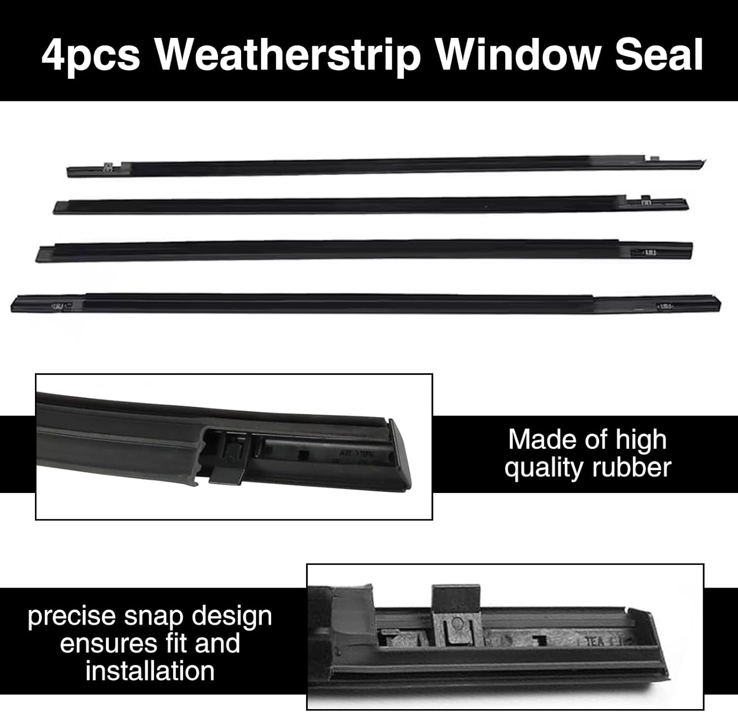 4PCS Weatherstrip Window Molding Trim Seal Belt Compatible with Honda Civic 4 Door Sedan 2016 2017 2018 2019 2020 2021 Replaces# 72450-TEA-T01 72410-TEA-T01 72950-TEA-T01 72910-TEA-T01