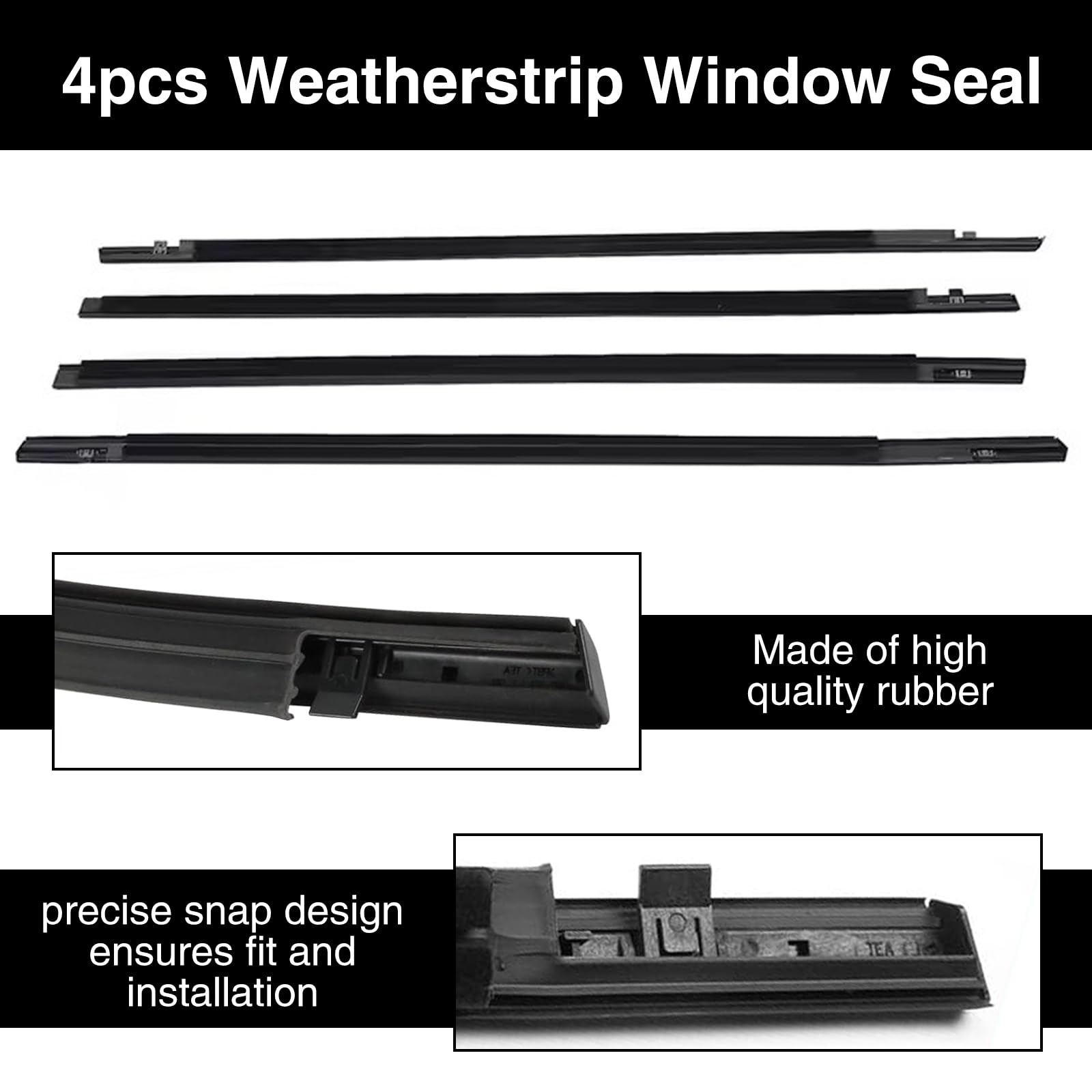 4 correas de sellado para molduras de ventana compatibles con Honda Civic de 4 puertas Sedan 2016 2017 2018 2019 2020 2021 reemplaza # 72450-TEA-T01 72410-TEA-T01 72950-TEA-T01 72911 0-TEA-TÉ 01
