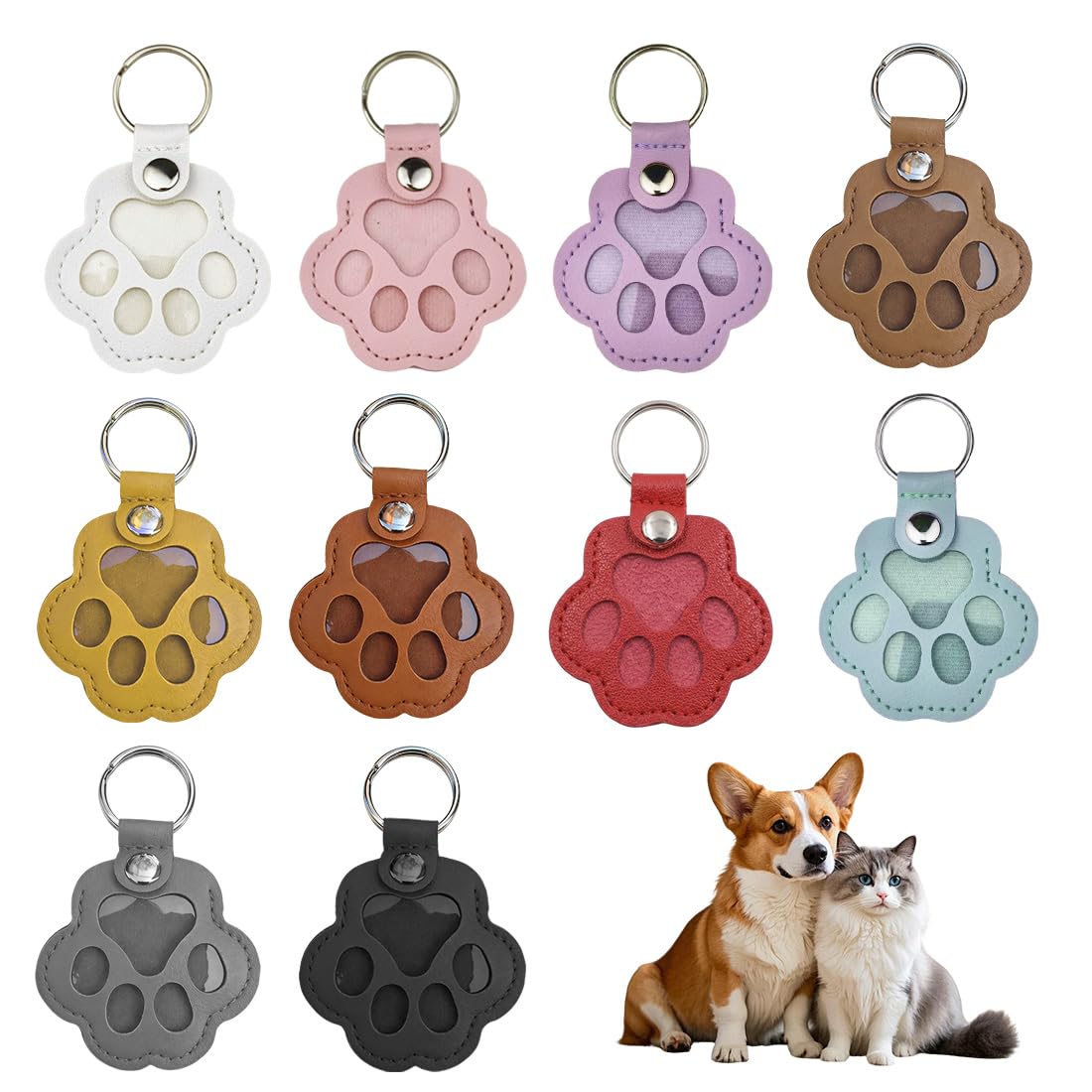 Portachiavi Pelo Cane Cuoio 10 Pezzi Nero Bianco Giallo Viola Rosa