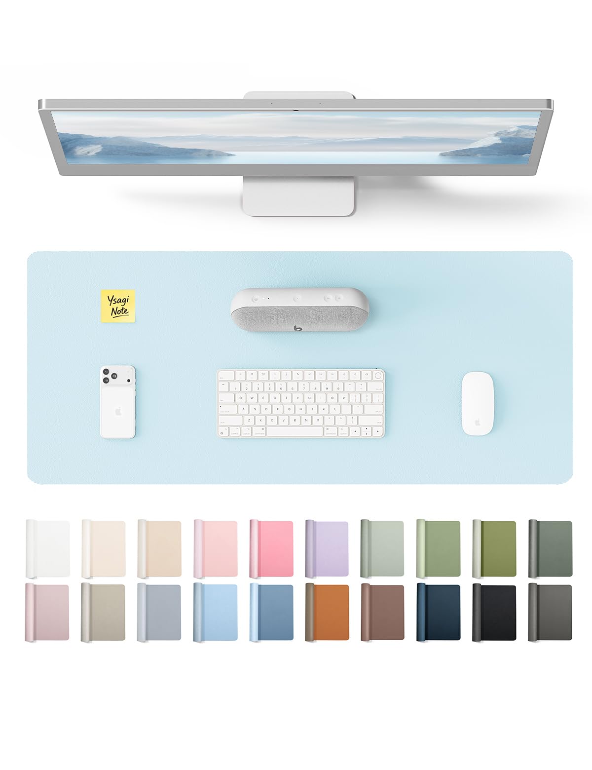YSAGi Leather Desk Protector, Office Mat, Large Mouse Mat, Non-Slip PU Leather Blotter, Laptop Pad, Waterproof Writing Pad for Office and Home (Baby Blue, 23.6" x 13.8")