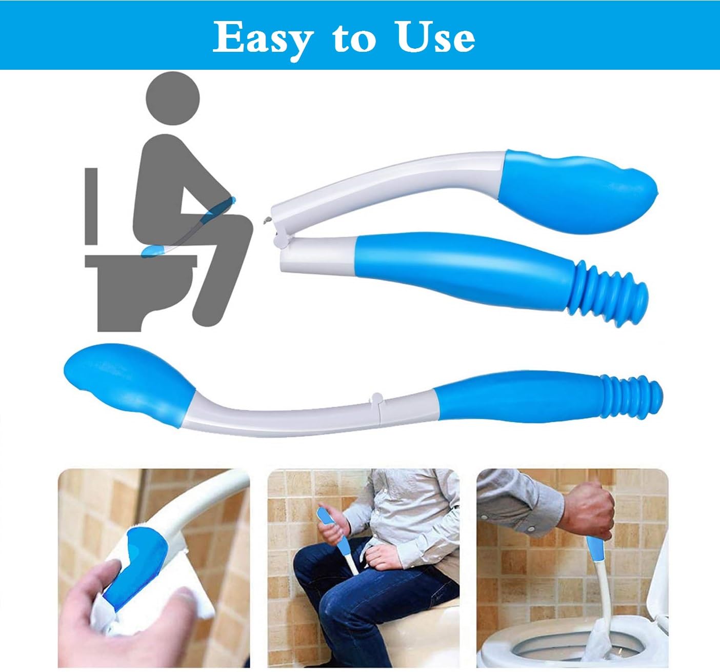 Ayudas de inodoro plegables para limpiar limpiaparabrisas de trasero largo, herramientas de ayuda de limpieza para papel higiénico, herramientas de agarre de pañuelos, soporte de asistencia para