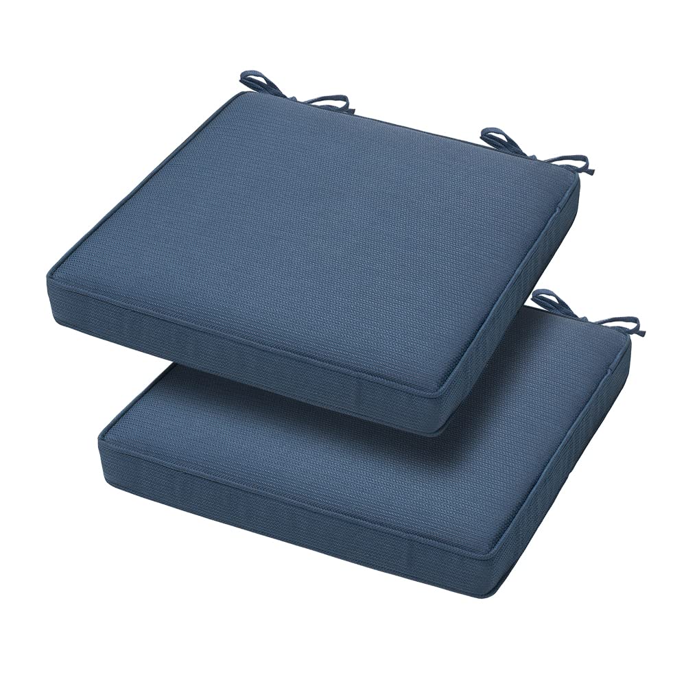 Magpie Fabrics 18"x18"x2.5" Square Corner Seat Cushion, 2 Pack, Indoor/Outdoor Waterproof Weather Resistant Universal Seat Cushions Chair Pads, for Patio Garden Dining Office Floor (Navy Blue)