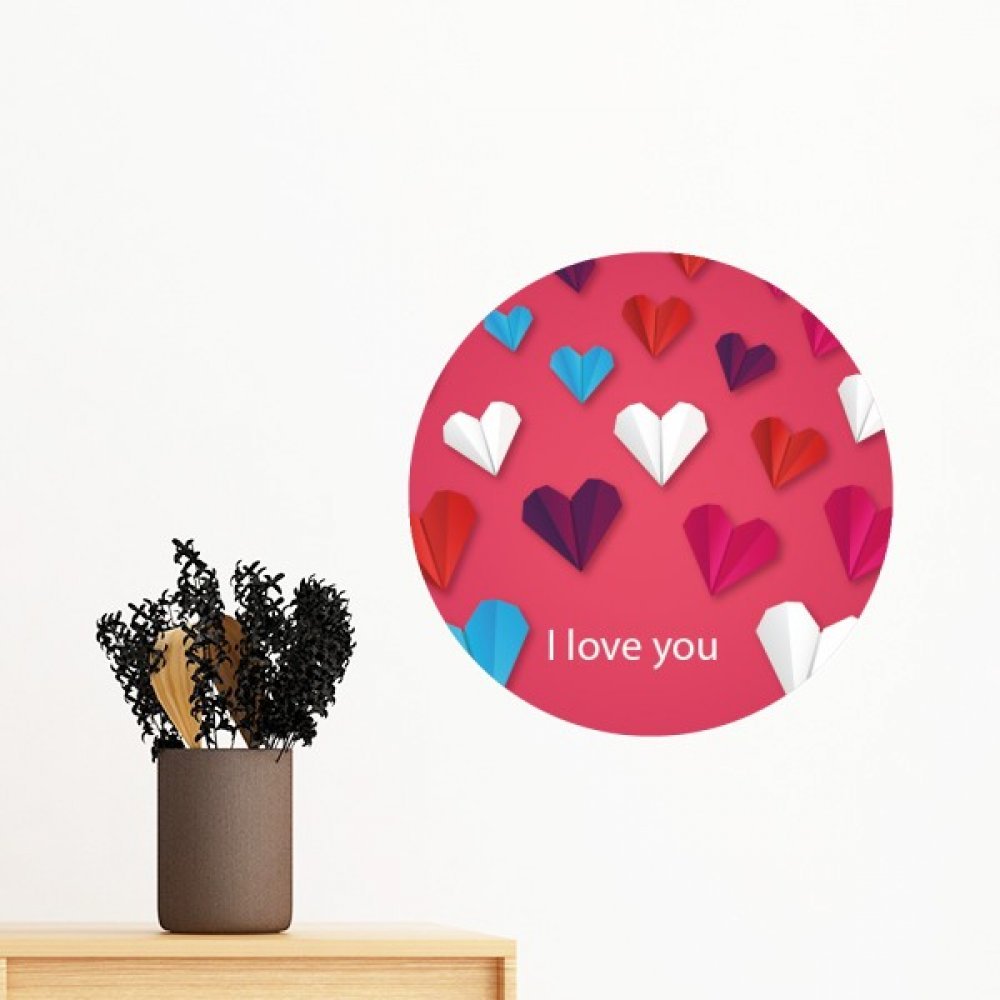 Sticker mural coeur origami abstrait 80cm au design géométrique amovible