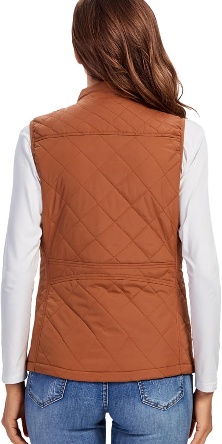 Fuinloth Women's Lightweight Warm Puffer Quilted Vest - 4-Pockets Stand Collar Zip Gilet, Fall Winter Outerwear - Image 4