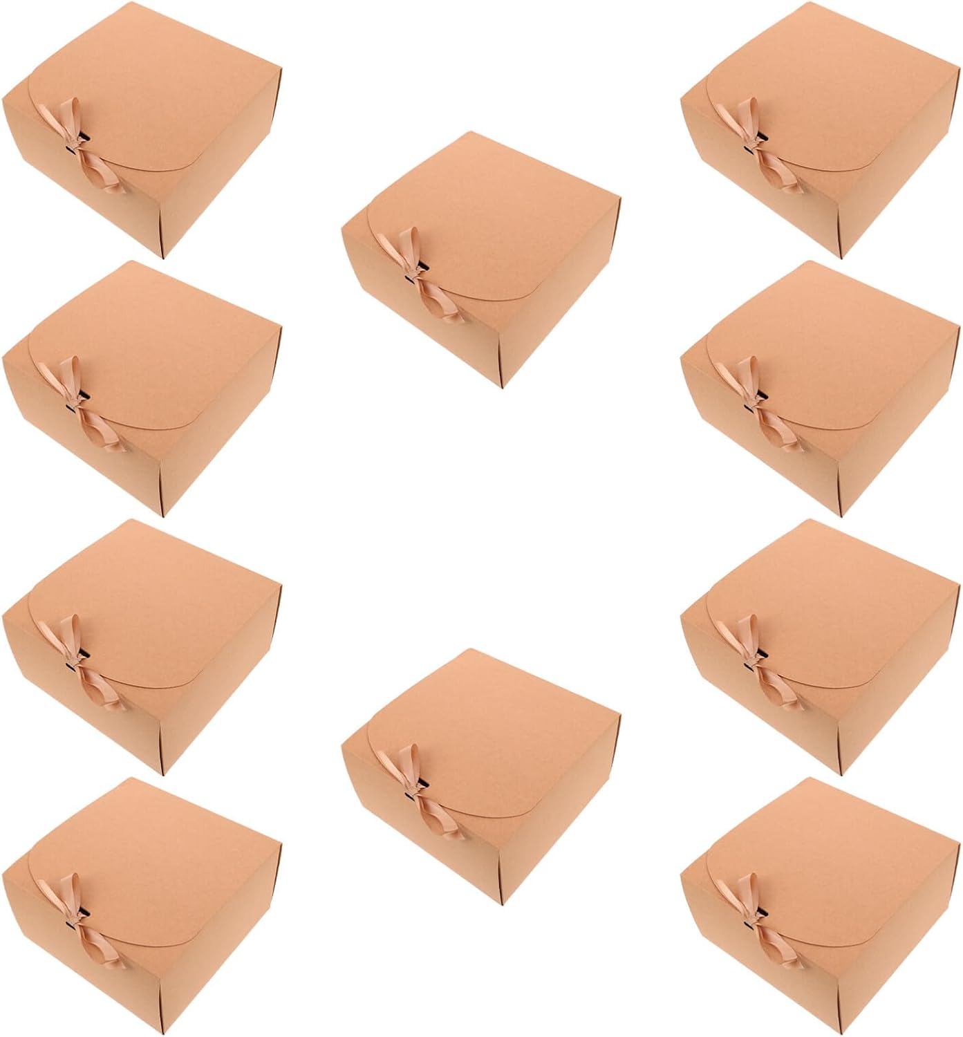 LABRIMP 10pcs Small Kraft Paper Boxes with Ribbon Bow, Decorative Lidded Packaging for Wedding Candy, Party Favors, Bridal Shower, and Birthday Treats