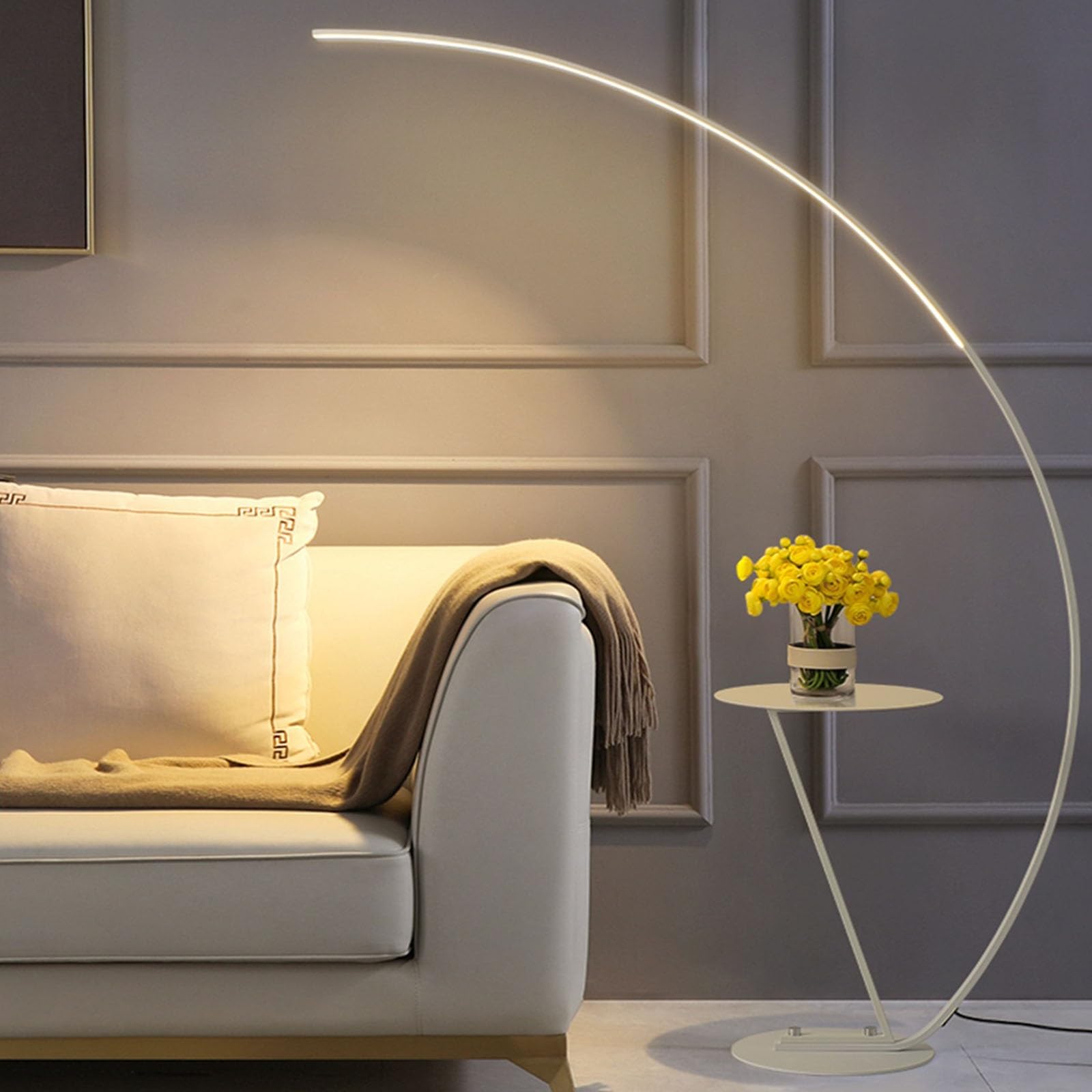 Luce da terra Lampada da terra ad arco for soggiorno, lampada con tavolo, contemporanea sopra il divano for camera letto e ufficio Lampada d'angolo