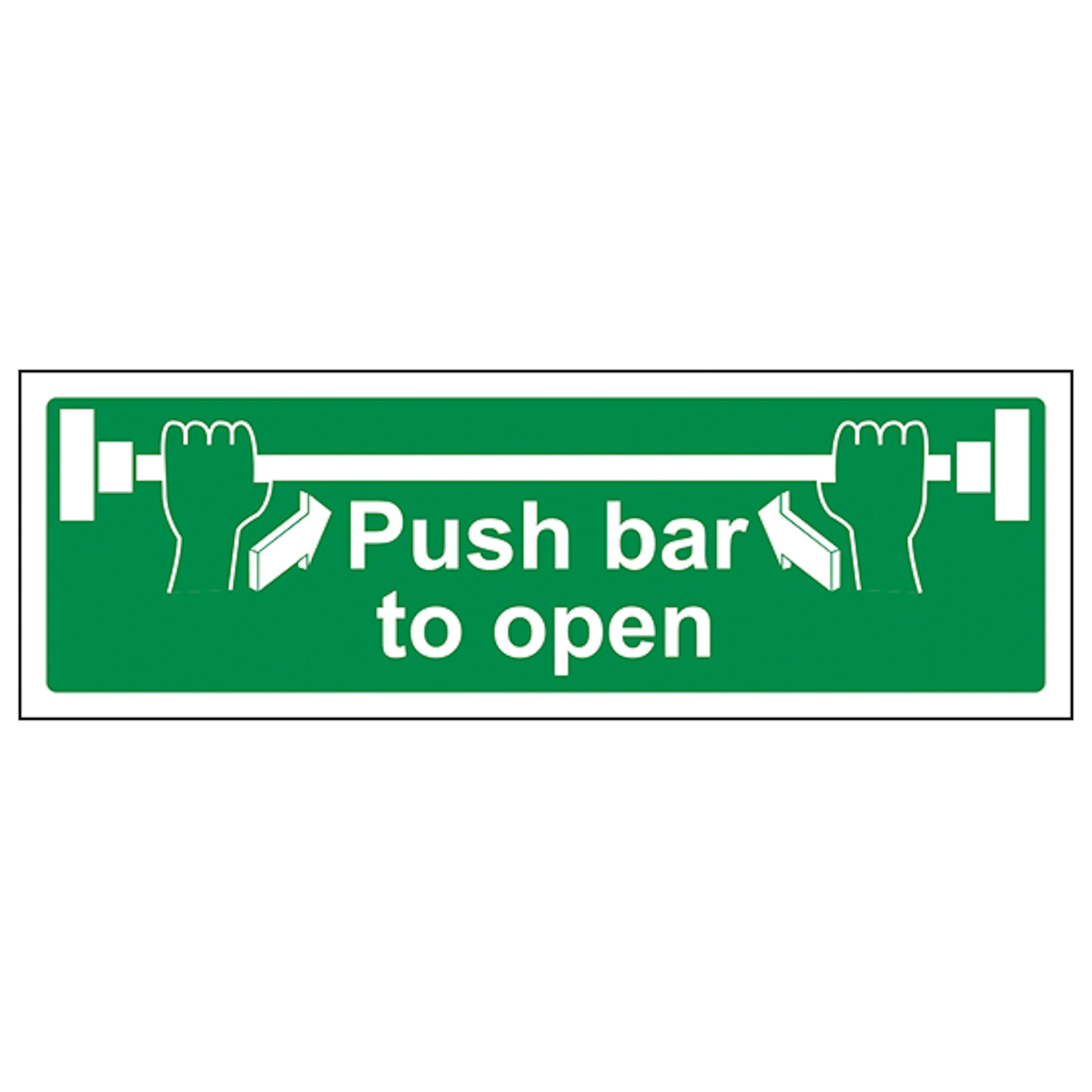 V Safety Push Bar To Open - Landscape 300 x 100 mm - Self Adhesive Vinyl - Aluminium Effect Safety Sign