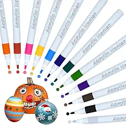 Canetinhas De Pintura De Tinta Acrílica Kit 12 cores, Caneta Acrilica Para Madeira, Vidro, Cerâmicas, Artesanato, Tecido, Plástico, Marcador Acrilico para Pintura, Acrylic Markers