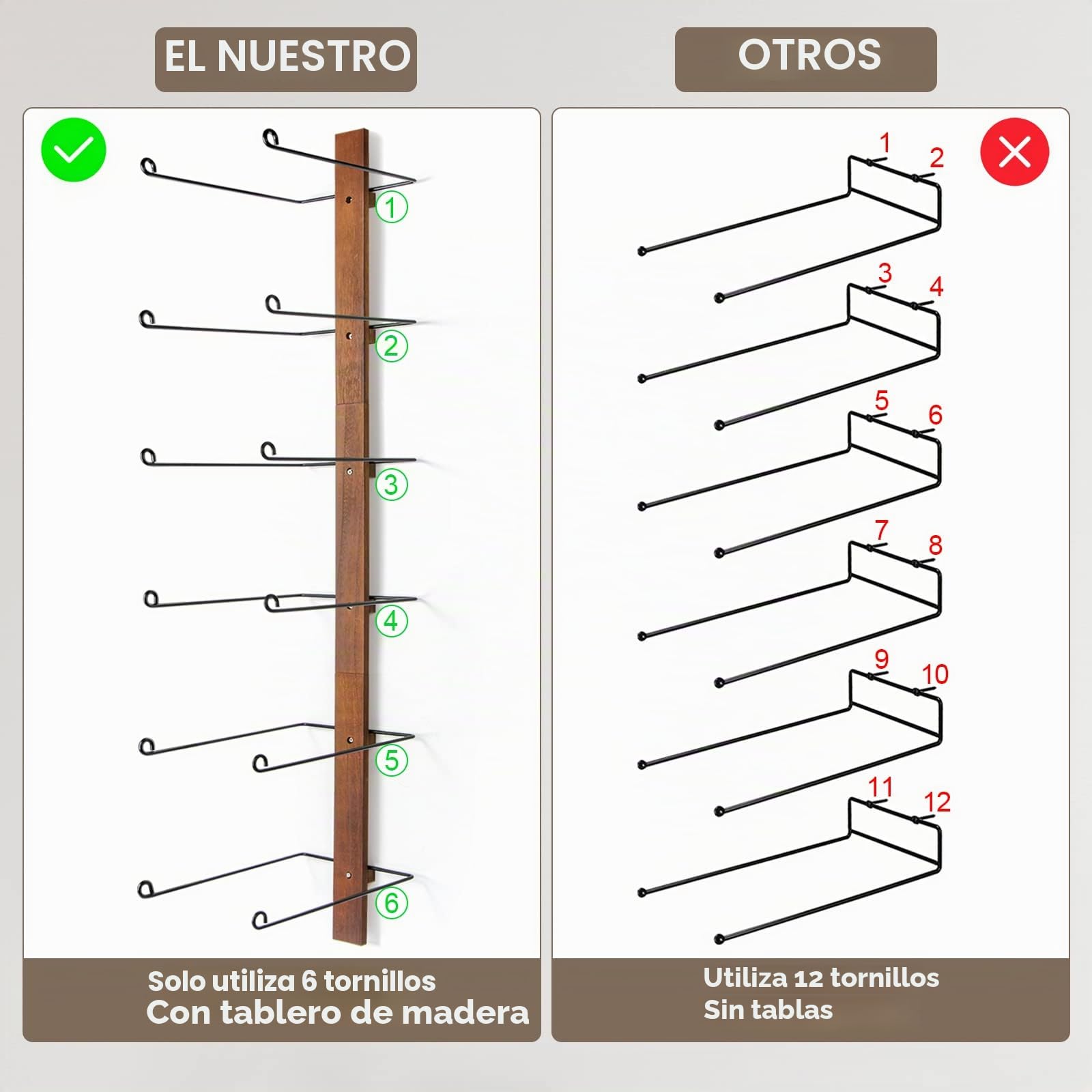 Estante para sombrero de vaquero, soporte de metal para sombrero de vaquero con tabla de madera, 6 piezas para sombrero de pared