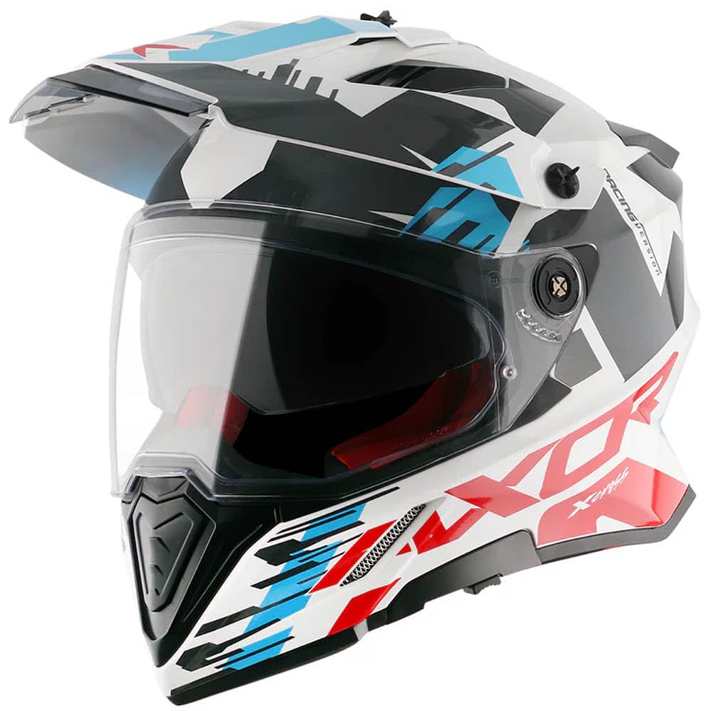 AXOR X-Cross Dual Designed X1 Azul Rojo - Casco de Moto Trail Adventure, Off Road con Visor Solar Homologado ECE 22.06