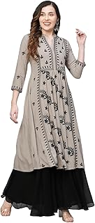 RATAN Women's Rayon Anarkali Lucknowi Chikankari Ethnic Wear Kurta Price In India