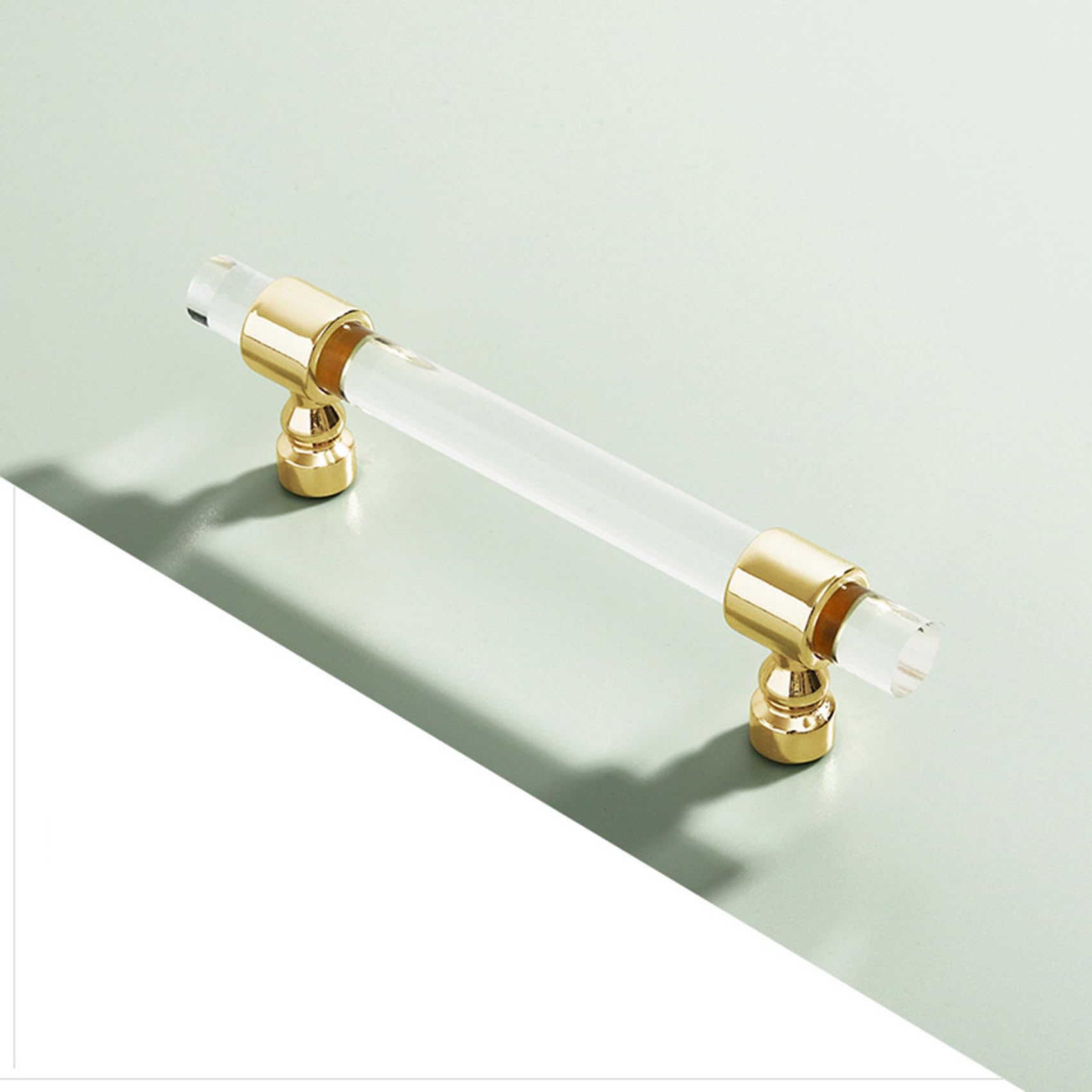 JMCXSM592 2 Packs Cupboard Handles Crystal pulls Cabinet Pulls Transparent Acrylic Handle Drawer Knobs Zinc Alloy,Kitchen Door Levers for Bathroom,Closet,Wardrobe,Dresser (Hole Pitch 96mm,Gold)