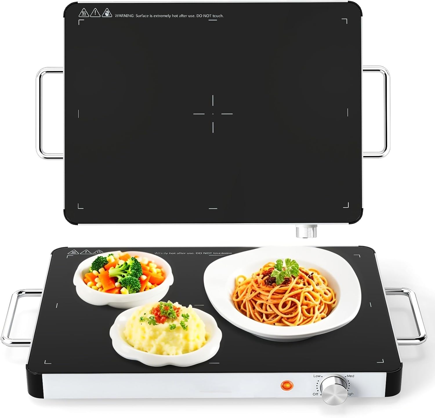 Giantex Electric Warming Tray 16'' x 12'' - Tempered Glass Buffet Server & Food Warmer with Adjustable Heat, Portable Hot Plate for Catering, Parties, Weddings, Holidays, and Home Use