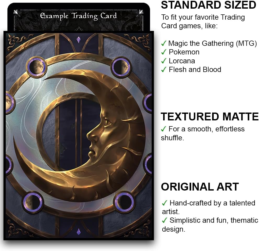 Fantasy North - Book of The Moon - Spell Book Series I - 100 Textured Matte TCG Card Sleeves - Fits Magic MTG Commander Pokemon and Other Card Games - Playing Card Sleeves