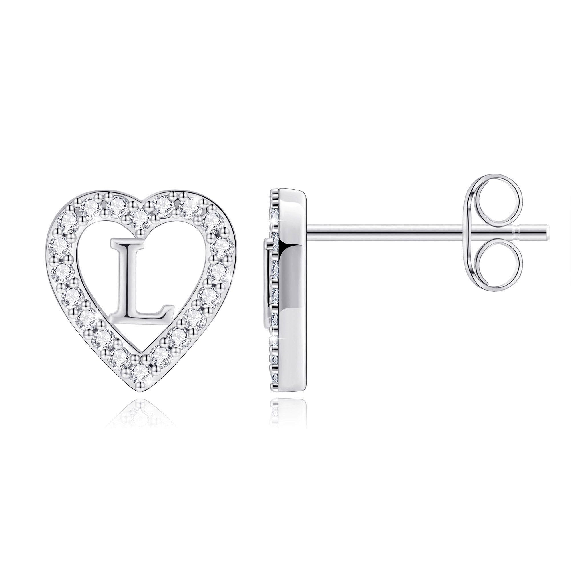 Anoup Heart Initial Stud Earrings for Girls Kids, Hypoallergenic Earrings