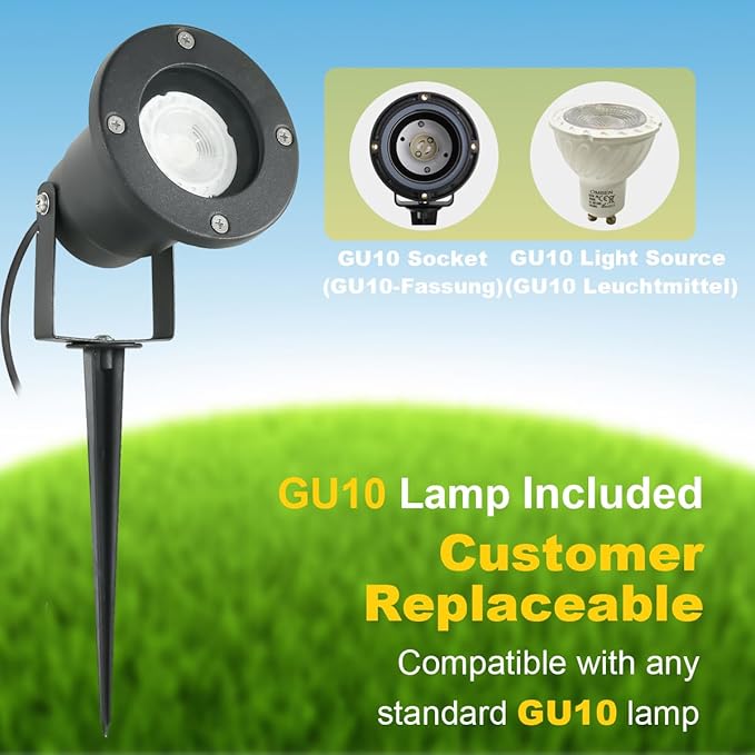 OMSEN OMSEN Tuinspots met grondpen,7W GU10 Warm wit, Robuust Aluminium, Vervangbare GU10 Lampe, IP67 Waterdichte Gazonspot, Prikspot met Stekker, LED Tuinspot met grondspies voor Tuin, Boom, Gazon, Planten photo 3