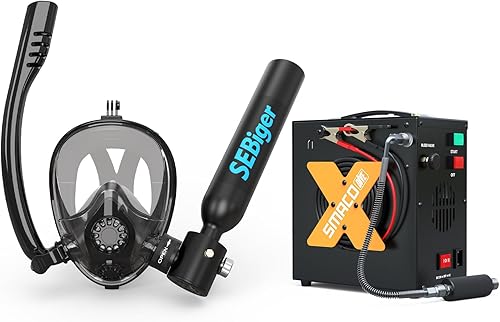 Miniatura 13 de Máscara de snorkel Mini tanque de buceo 0.5L hasta 6 minutos de respiración submarina dentro de 30 pies de profundidad de buceo pequeño tanque de