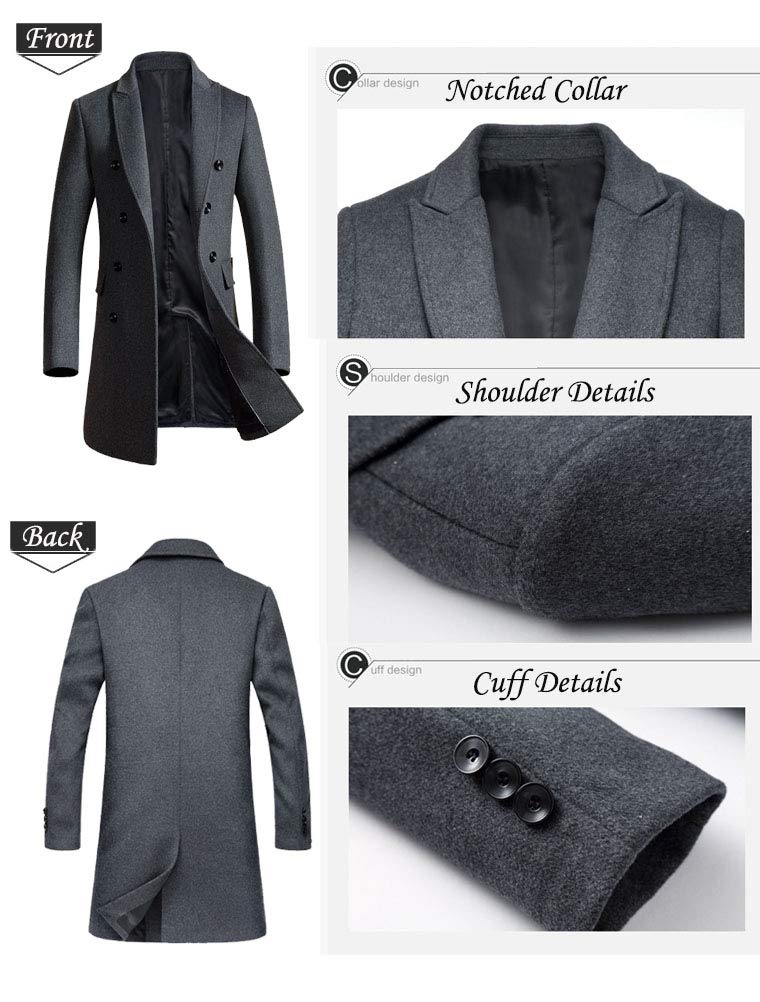 FTCayanz Manteau Homme Laine Trench Classique Business Parka Décontracté Mi-longue Duffle-Coat