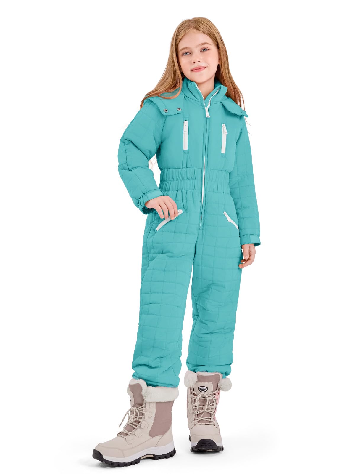 Haloumoning Kid Snowsuit Girls Hooded Waterproof Insulated Ski Suit