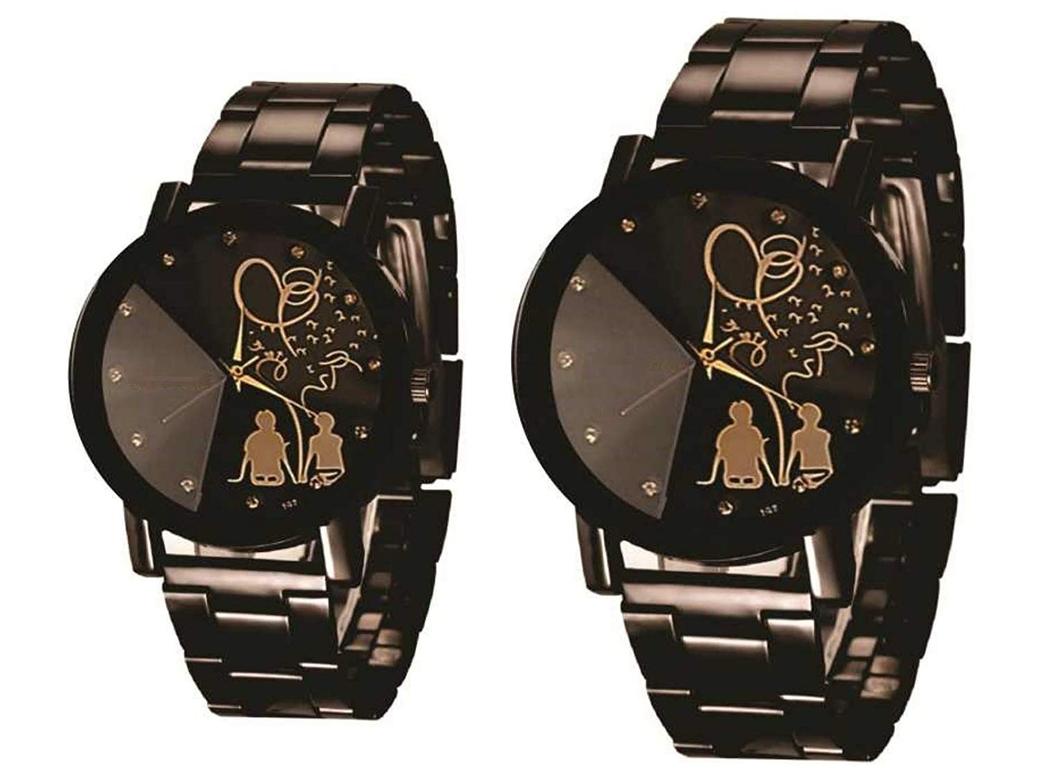 kc watch Attractive Hubby-Wifey King-Queen Analogue Black Dial Unisex Couple Watch