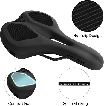 FIFTY-FIFTY Mountain Bike Saddle, Comfortable Memory Foam Padded Bicycle Seat, Breathable Waterproof Bicycle Saddle for Men and Women, Compatible with MTB, Road Bike, E-MTB, City