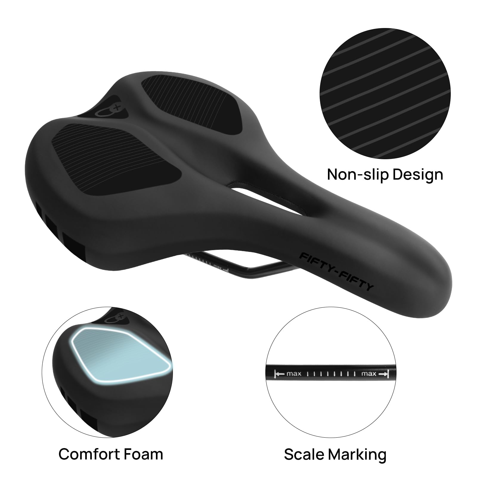 FIFTY-FIFTY Mountainbike Sattel, Bequemer Memory Foam Gepolsterter Fahrradsitz, Atmungsaktiv Wasserdicht Fahrradsattel für Herren und Damen, Kompatibel mit MTB, Rennrad, E-Bike