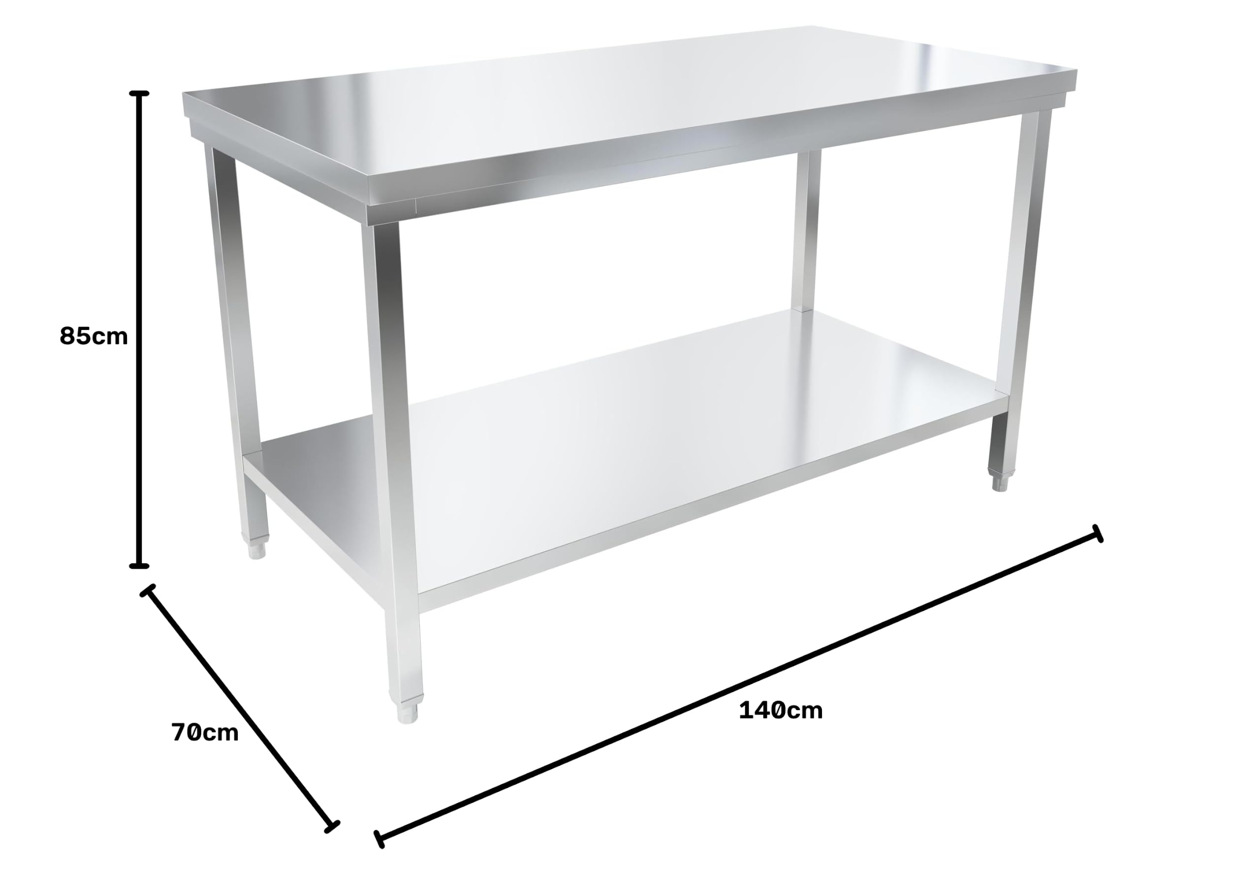 METRO Professional Mesa de Trabajo Rectangular GWTS4147, Acero Inoxidable, 2 estantes, pies Ajustables (3 cm), Plata
