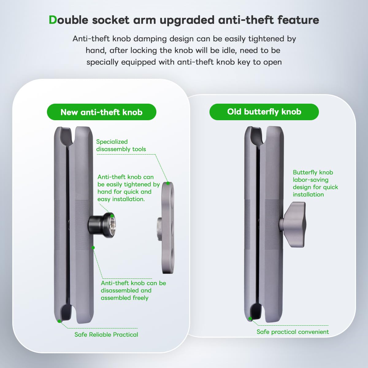 FANAUE Anti-Theft Double Socket Arm Compatible with RAM Mounts B Size Ball Head and Bike Motorcycle Phone Holder - Image 3