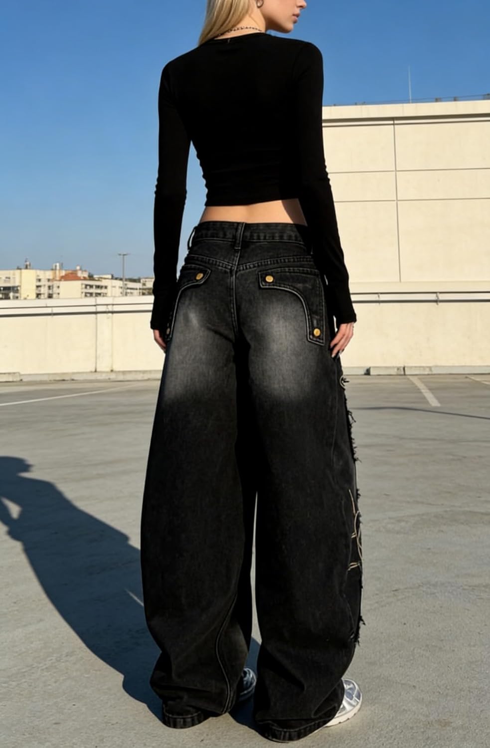 Unisex Y2K Graffiti Baggy Jeans – Vintage Wide Leg Oversized Streetwear Denim Pants with Star Heart Print - Image 6