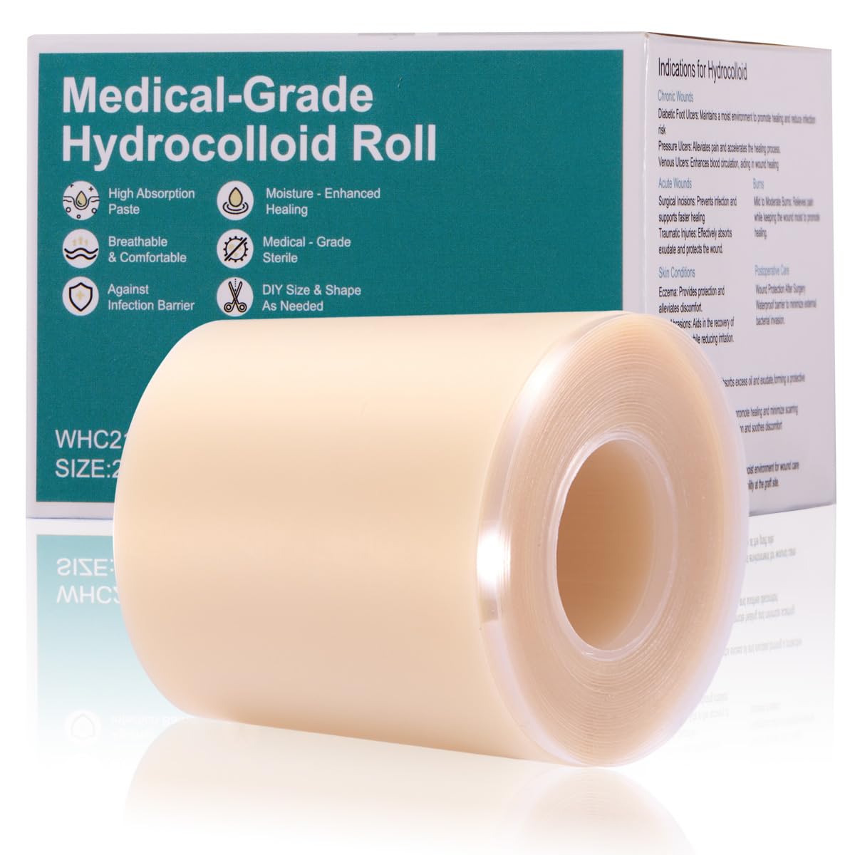 Hydrocolloid Roll,Cerotti Idrocolloidali Idrocolloide Rotolo Autoadesivi e Traspirante Nastro Idrocolloidale Rotolo Impermeabili (verde, 5x500cm)