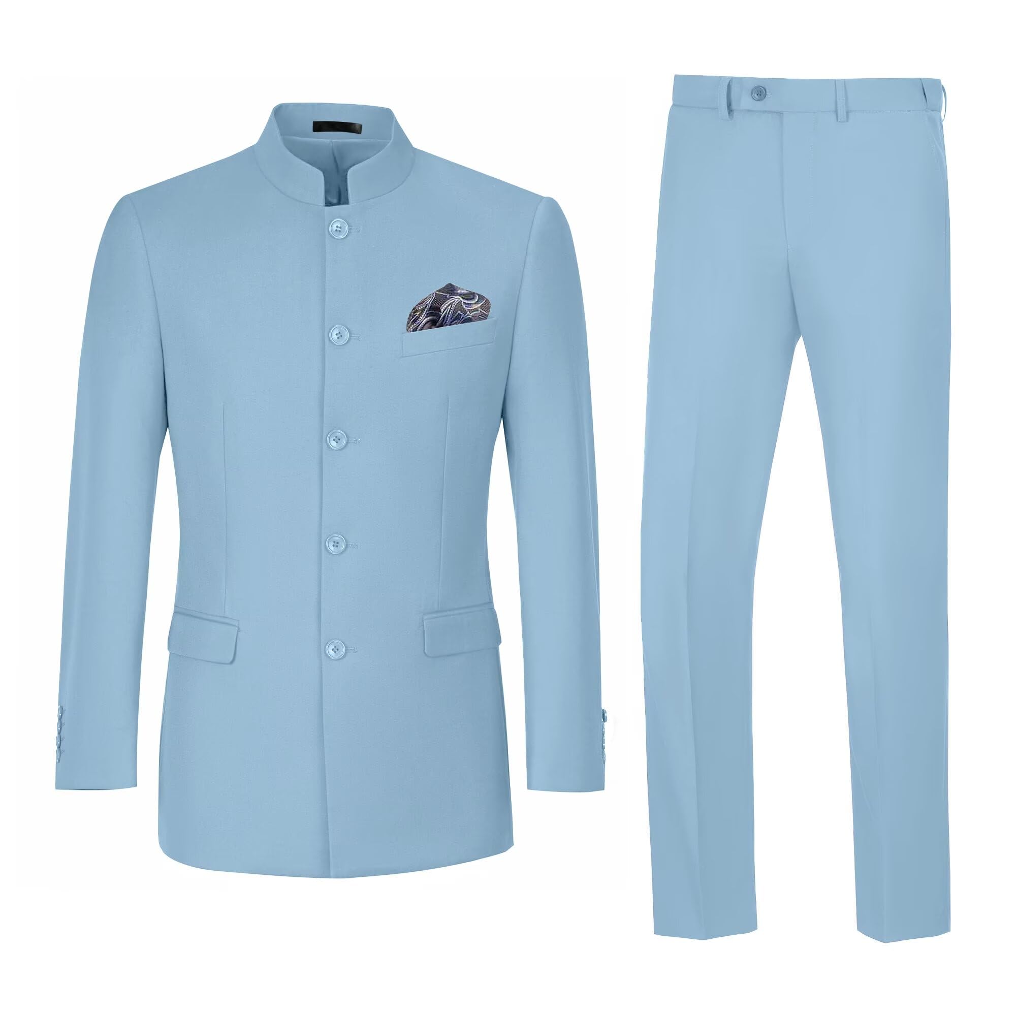 CUCUSISI Men Suits 2 Piece Slim Fit Mandarin Collar Suit Traditional Chinese Tunic Clothing Formal Wedding Blazer Pant