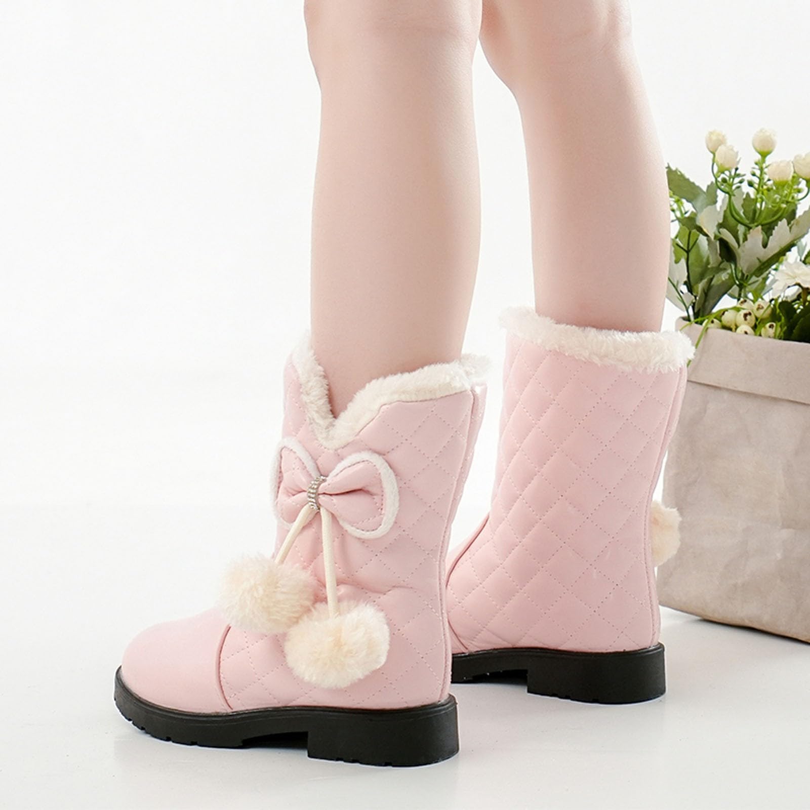 Botas niños fácil Poner Botas de Nieve de otoño e Invierno para niñas, Gruesa, Antideslizantes, cálidas, cómodas, Botas con de Color (31.5 Little Child)