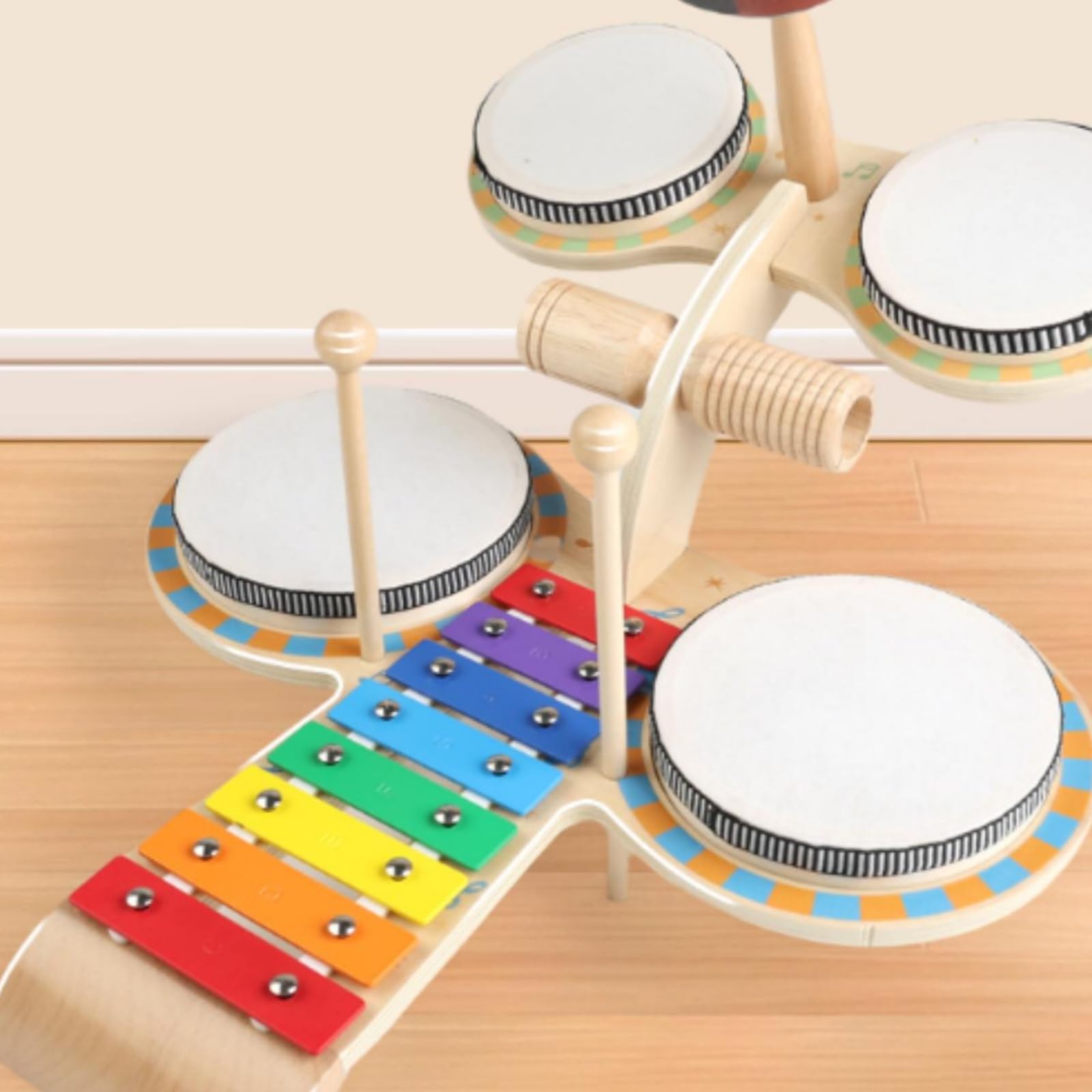 Batteria in Legno da Tavolo | Multifunzione, Banco Musicale in Legno, Salvaspazio, per Asilo Nido, Neonati