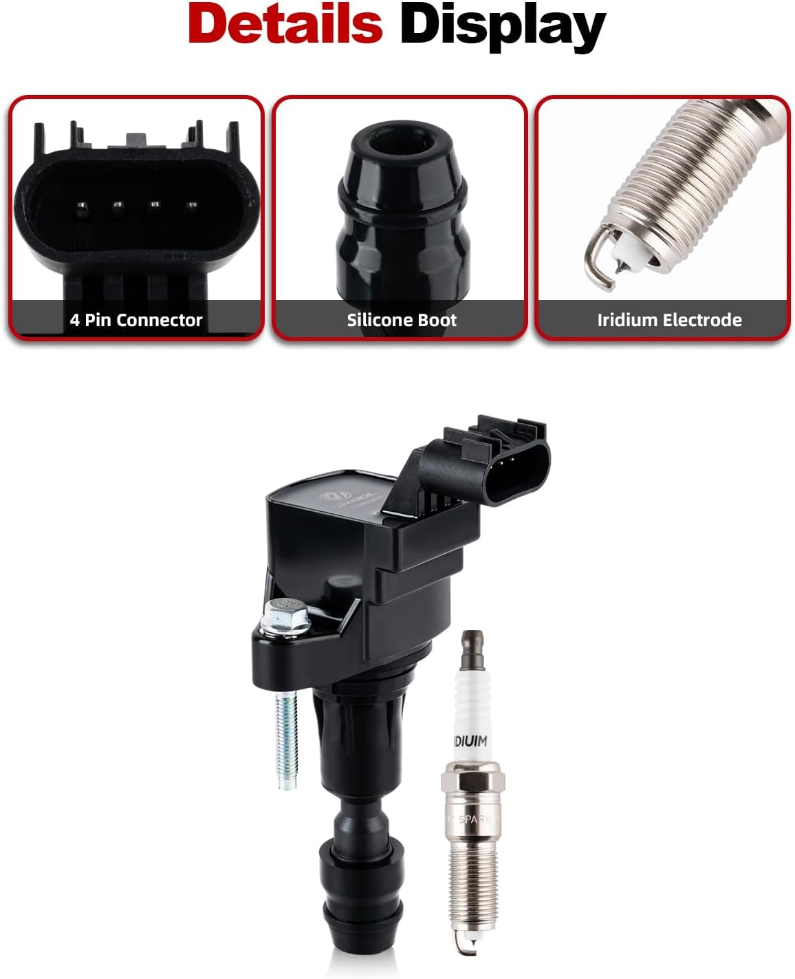 Set of 4 Ignition Coils UF491 & Iridium Spark Plug for Chevrolet Cobalt 06-10 Equinox 10-17 HHR 06-11 Malibu 07-14 Captiva Sport Buick LaCrosse Regal Verano GMC Terrain Pontiac G5 G6 Saturn