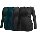 Women's 4 Pack Maternity Shirts Long Sleeve Ruched Pregnancy Clothes Tops