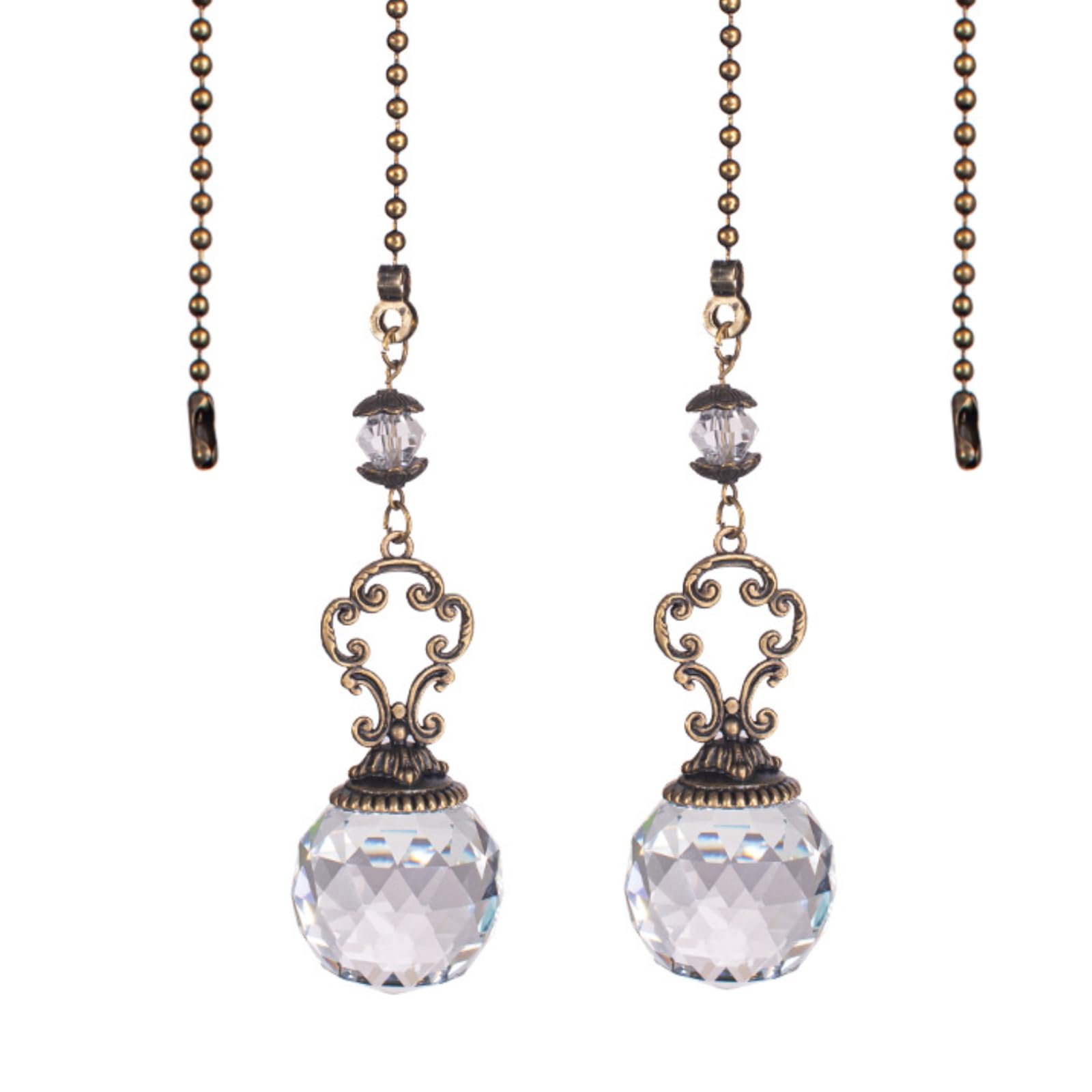 2PCS Ceiling Fan Pull Chain, Light Pull Chain Extension with Crystal Prism Ball, Decorative Fan Pull Chain, Fan Light Pull Chain/Blind Cord Pull (Transparent)