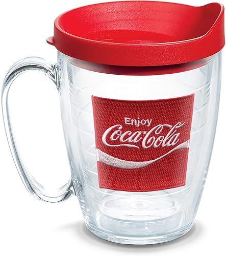 Tervis Coca-Cola - Vaso térmico Coke Enjoy con emblema y tapa roja, taza de 16 onzas, transparente