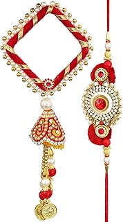 Rakhi for Brother and Bhabhi Gift Set | Rakhi for Bhaiya Bhabhi | Rakhi Set for Bhai Bhabhi - Lumba Rakhi for Bhabhi | Raksha Bandhan Card | Roli Chawal Tika