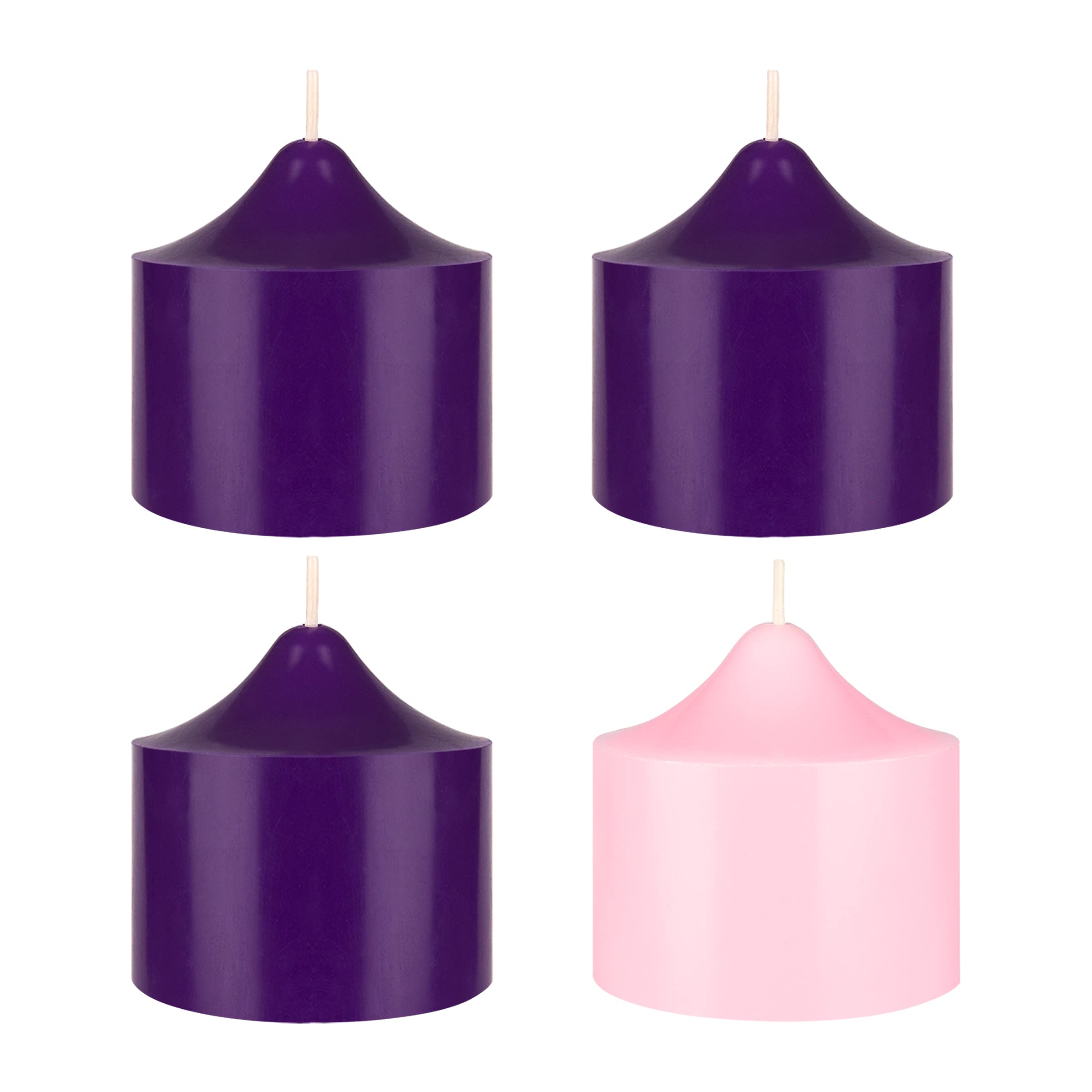 Mega Candles 4 pcs Unscented Christmas Advent Candles Set, Hand Poured Premium Wax Bell Top Round Pillar Candle 3 Inch x 3 Inch, Holidays, Festivities, Devotional, Church, Wreath, Party, Gifts