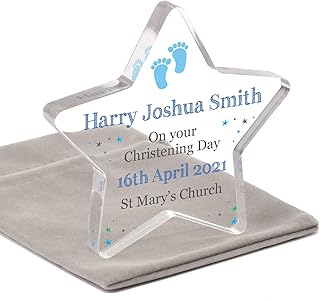 On Your Christening Day Gifts for Boys Son Grandson Nephew, Personalised Christening Gifts for Godson, Gifts From Godmother Godfather, Christening Star Keepsake, With Grey Bag