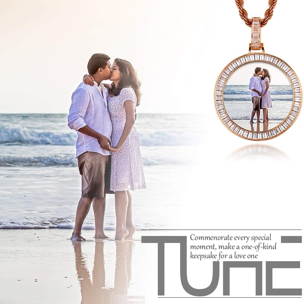 TUHE Custom Picture Necklace Personalized Hip Hop Iced out Heart Angle Wings Pendant Photo Necklace for Men Women Memory Chain Necklace Customized with Picture Rope/Tennis/Cuban Chain Necklaces