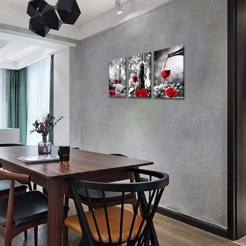 Miniatura 6 de Decoración de vino lienzo de cocina arte de rosa de vino tinto para paredes del hogar blanco y negro con pintura de vino tinto arte de rosa
