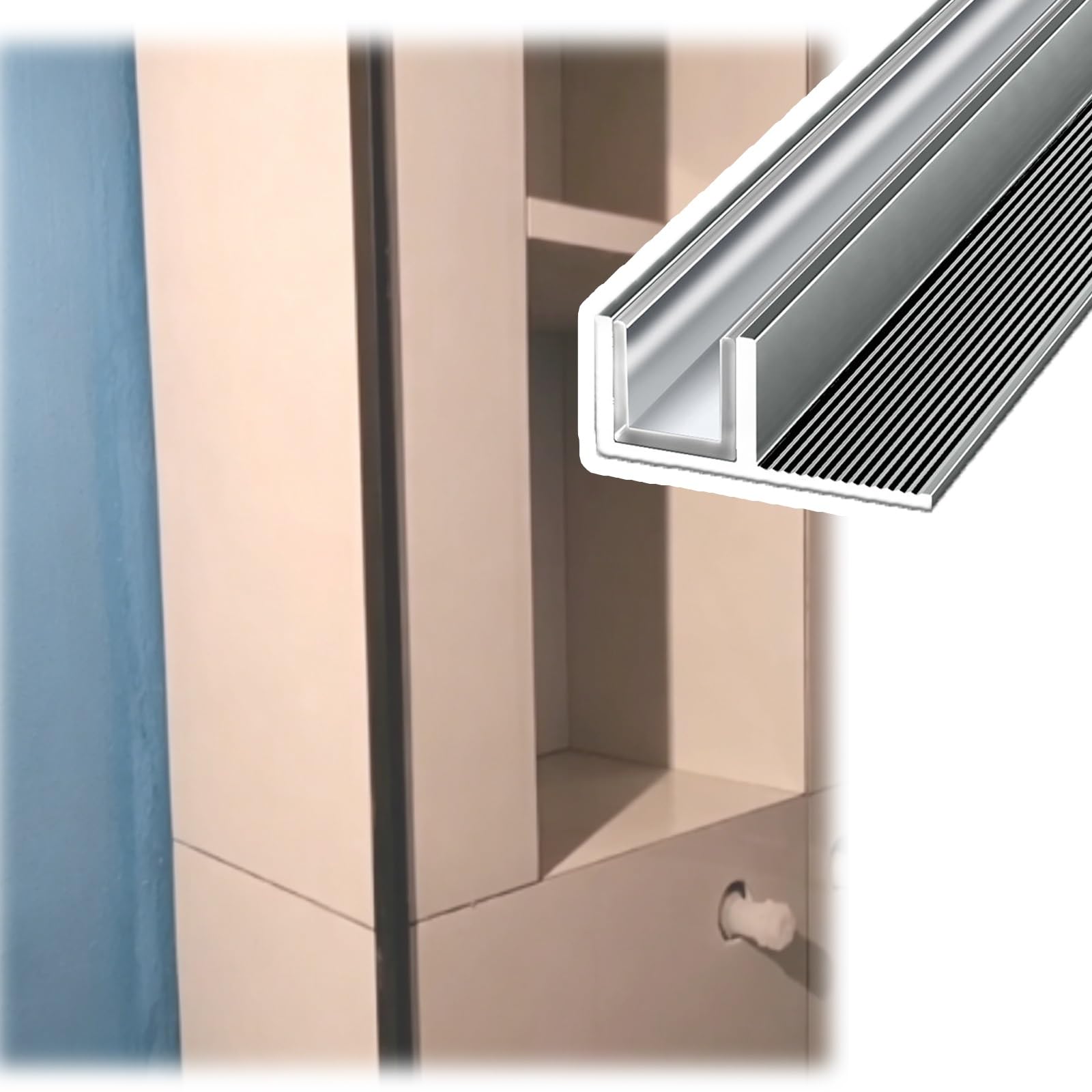 Djphofs 1Pc Recessed Glass F-Channel Profile 1 2 4 Pack, Heavy-Duty Aluminum Alloy Fixed Channel, Waterproof F- Shower Door Custom Length(,L2.4m(94In) W10mm(25/64In))