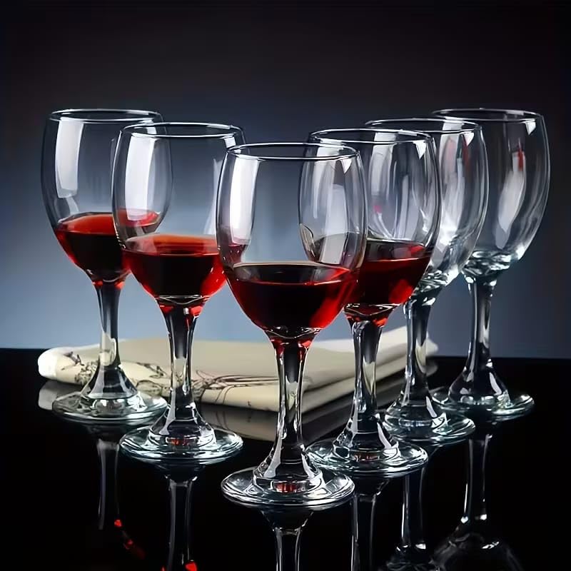 Image of PrimeWorld Wine Glass Set of 6 (190ml) | Clear Crystal Glass Red & White Wine Glasses | Elegant Stemmed Glassware for Home, Parties, Dining & Restaurants