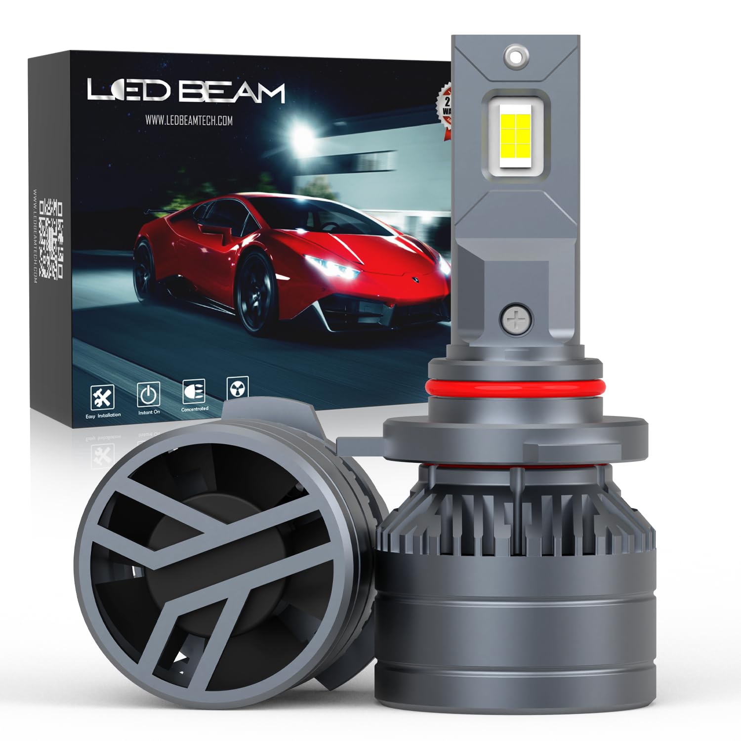 LEDBeam LED K11 80W Automotive Grade 3570 Chip 16000Lm 6000k White Car Headlight Bulbs (12V,80W/2bulbs) (HIR2/9012) 2025 Model, Pack of 2