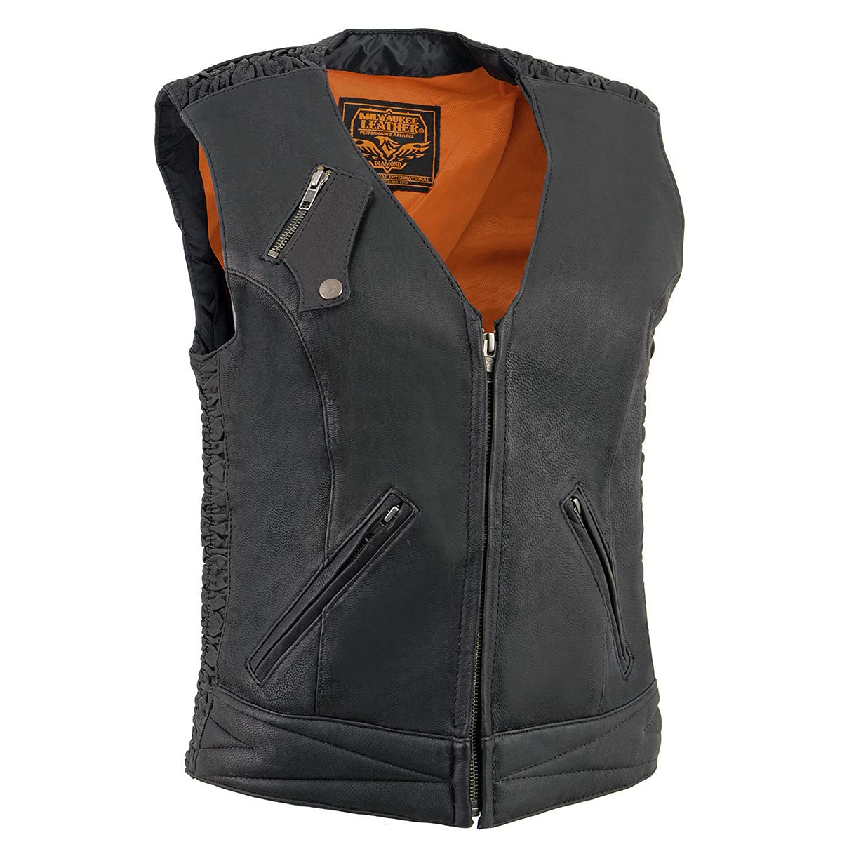 Milwaukee Leather MLL4571 Women's Black Lightweight Motorcycle Leather Vest w/Crinkled Leather Design - 4X-Large