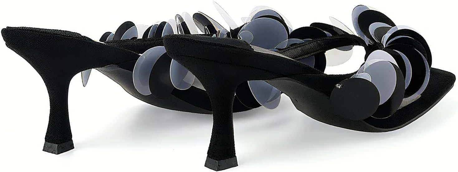 Goolita Women's Suede Sequin Kitten Heels Flip Flops Open Square Toe Strappy Thong Slide Heeled Sandals Comfort Prom Party Mules Heels - Image 7